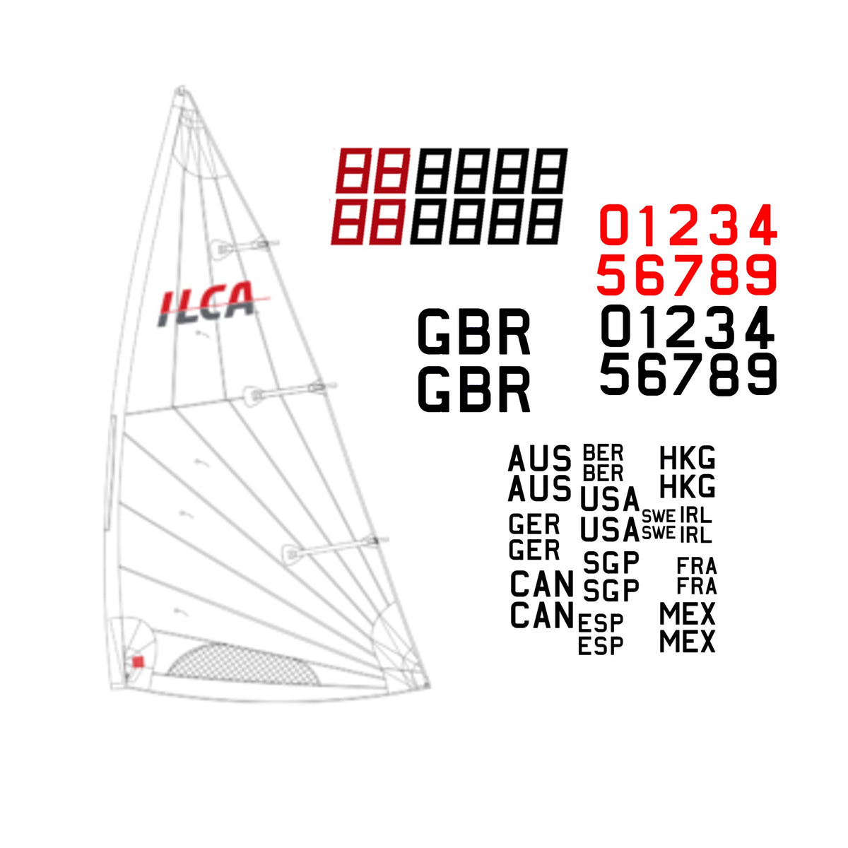 ILCA 7 Sail Bundle - Sail with Numbers, Country Codes